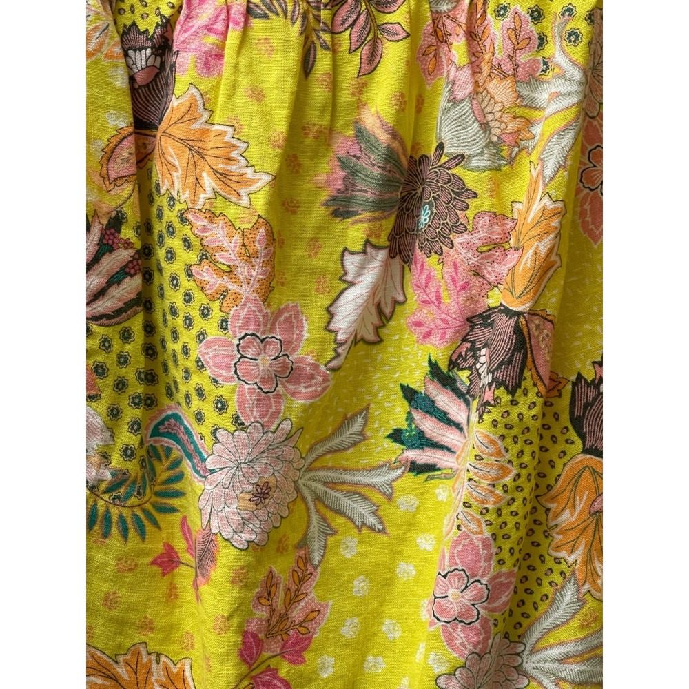 Loft Women's Medium Top Yellow Floral Linen Blend Knit Square Neck Blouse‎ - Picture 3 of 14